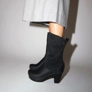 No. 6 Pull On Shearling Suede High Heel Clog Riding Boots Black SZ 11 ~SOLD OUT!